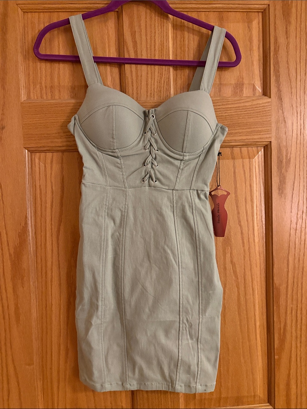 Haute Monde Olive Green Lace-Up Mini Dress